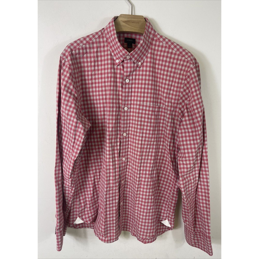 J Crew Men’s Shirt Gingham Button Down Long Sleeve Medium Red/Gray Slim Fit